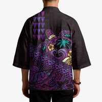 Hawaiian Abstract Sea Turtle Kimono Polynesian Tapa Art and Kakau Tattoo Purple WaterColor - Polynesian Pride