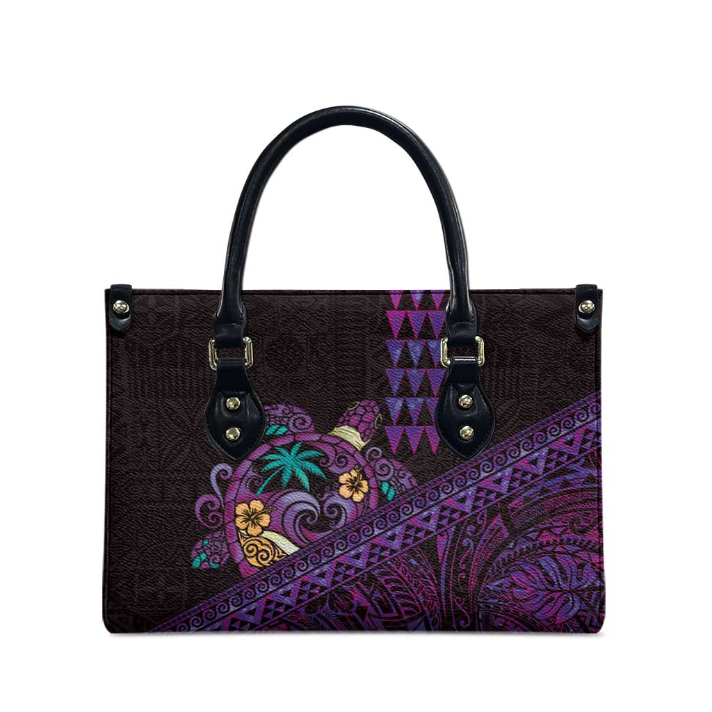 Hawaiian Abstract Sea Turtle Leather Bag Polynesian Tapa Art and Kakau Tattoo Purple WaterColor - Polynesian Pride