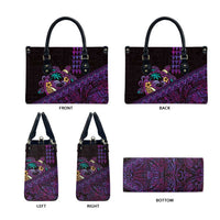 Hawaiian Abstract Sea Turtle Leather Bag Polynesian Tapa Art and Kakau Tattoo Purple WaterColor - Polynesian Pride