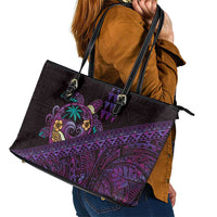 Hawaiian Abstract Sea Turtle Leather Tote Bag Polynesian Tapa Art and Kakau Tattoo Purple WaterColor - Polynesian Pride