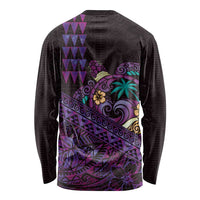 Hawaiian Abstract Sea Turtle Long Sleeve Shirt Polynesian Tapa Art and Kakau Tattoo Purple WaterColor - Polynesian Pride