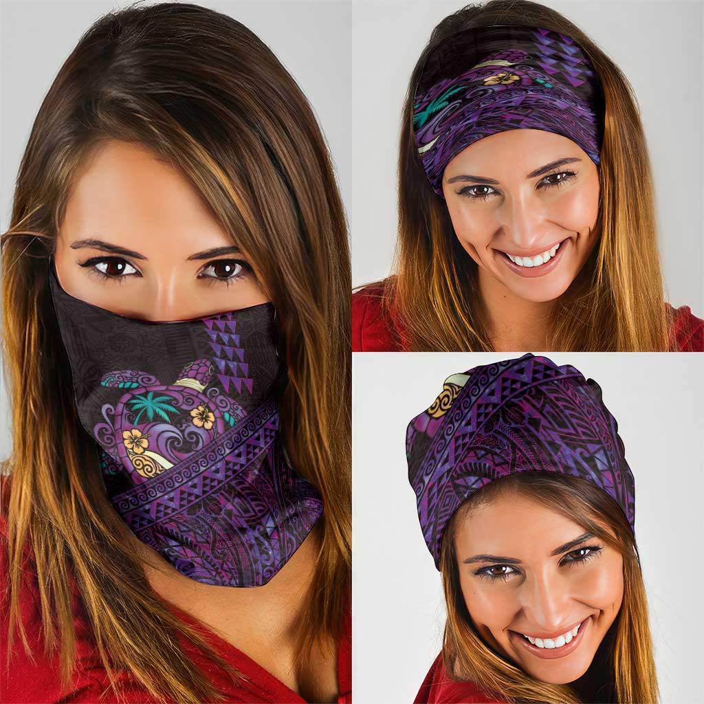 Hawaiian Abstract Sea Turtle Neck Gaiter Polynesian Tapa Art and Kakau Tattoo Purple WaterColor - Polynesian Pride