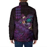 Hawaiian Abstract Sea Turtle Padded Jacket Polynesian Tapa Art and Kakau Tattoo Purple WaterColor - Polynesian Pride