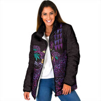 Hawaiian Abstract Sea Turtle Padded Jacket Polynesian Tapa Art and Kakau Tattoo Purple WaterColor - Polynesian Pride