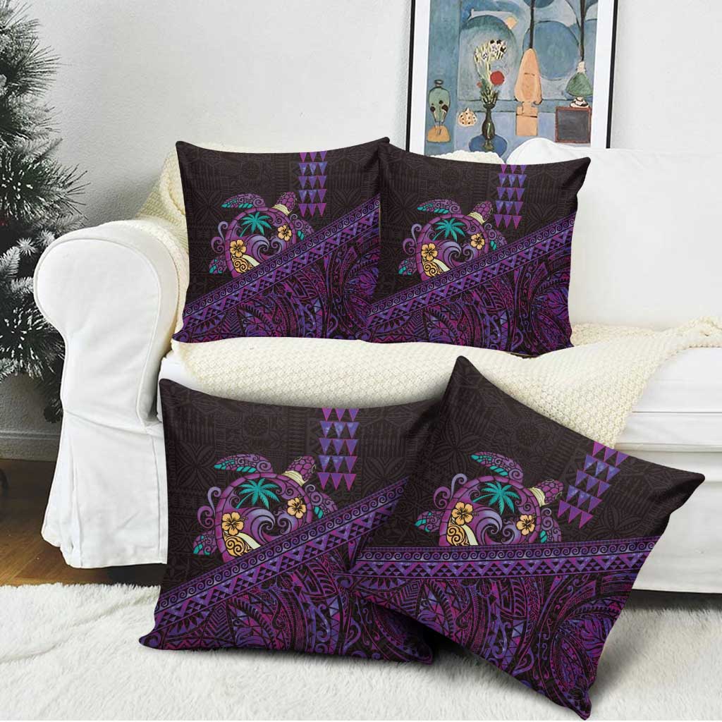 Hawaiian Abstract Sea Turtle Pillow Cover Polynesian Tapa Art and Kakau Tattoo Purple WaterColor - Polynesian Pride