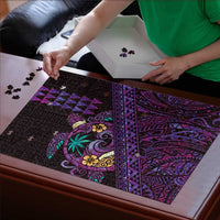 Hawaiian Abstract Sea Turtle Puzzle Polynesian Tapa Art and Kakau Tattoo Purple WaterColor - Polynesian Pride