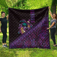Hawaiian Abstract Sea Turtle Quilt Polynesian Tapa Art and Kakau Tattoo Purple WaterColor - Polynesian Pride