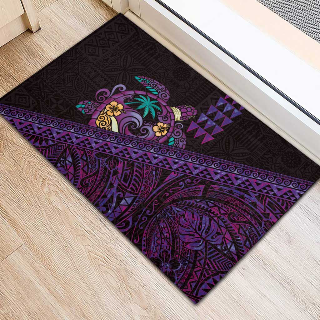 Hawaiian Abstract Sea Turtle Rubber Doormat Polynesian Tapa Art and Kakau Tattoo Purple WaterColor - Polynesian Pride