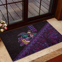 Hawaiian Abstract Sea Turtle Rubber Doormat Polynesian Tapa Art and Kakau Tattoo Purple WaterColor - Polynesian Pride