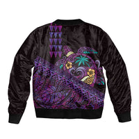 Hawaiian Abstract Sea Turtle Sleeve Zip Bomber Jacket Polynesian Tapa Art and Kakau Tattoo Purple WaterColor - Polynesian Pride