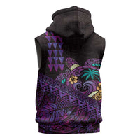 Hawaiian Abstract Sea Turtle Sleeveless Hoodie Polynesian Tapa Art and Kakau Tattoo Purple WaterColor - Polynesian Pride