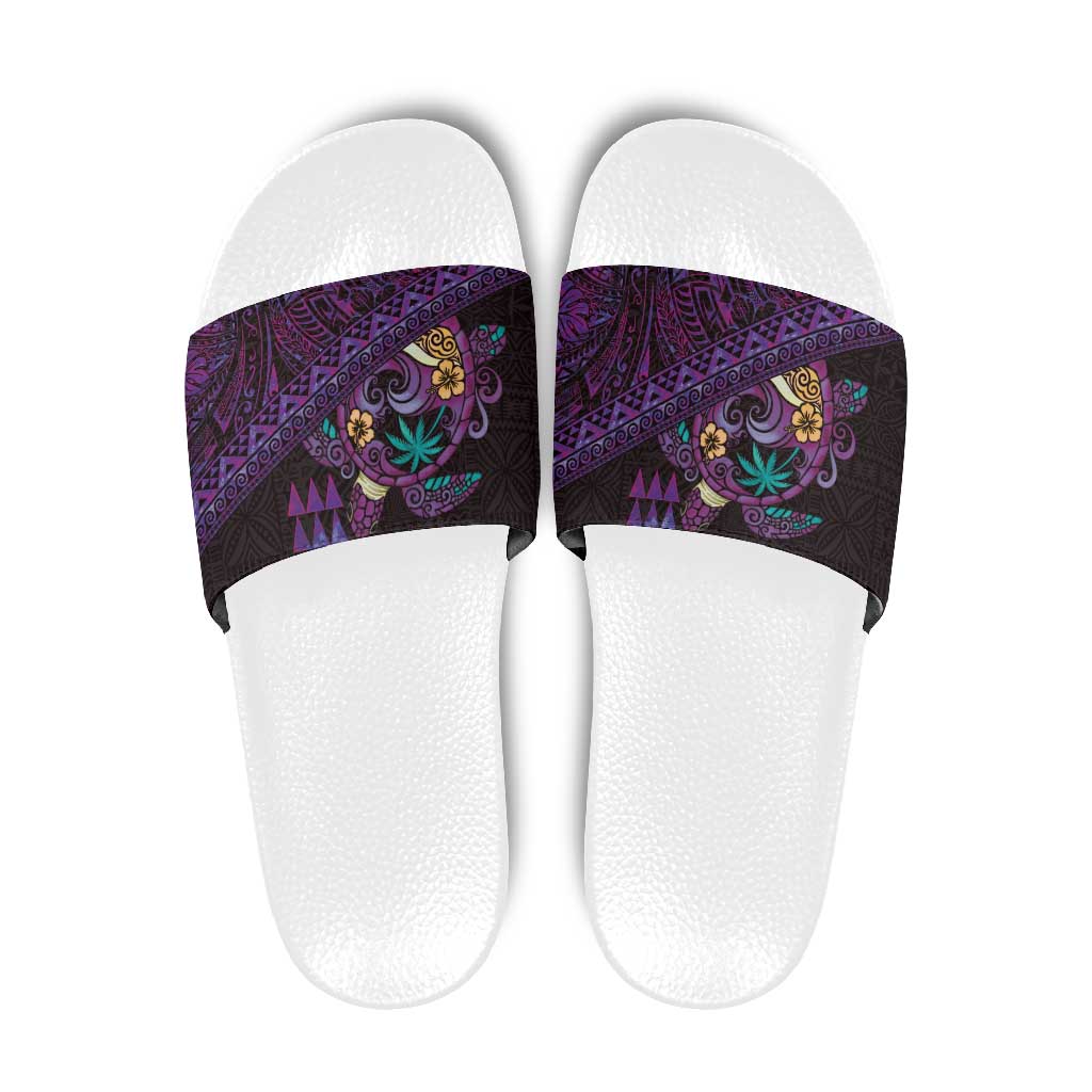Hawaiian Abstract Sea Turtle Slide Sandals Polynesian Tapa Art and Kakau Tattoo Purple WaterColor - Polynesian Pride