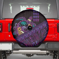 Hawaiian Abstract Sea Turtle Spare Tire Cover Polynesian Tapa Art and Kakau Tattoo Purple WaterColor - Polynesian Pride