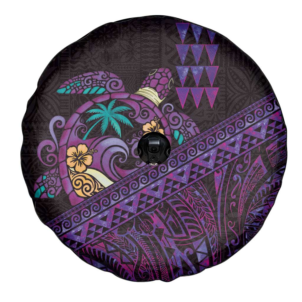 Hawaiian Abstract Sea Turtle Spare Tire Cover Polynesian Tapa Art and Kakau Tattoo Purple WaterColor - Polynesian Pride
