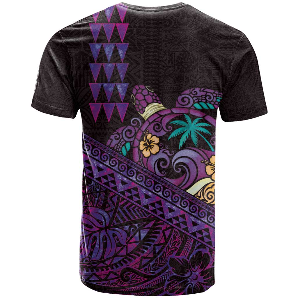 Hawaiian Abstract Sea Turtle T Shirt Polynesian Tapa Art and Kakau Tattoo Purple WaterColor - Polynesian Pride