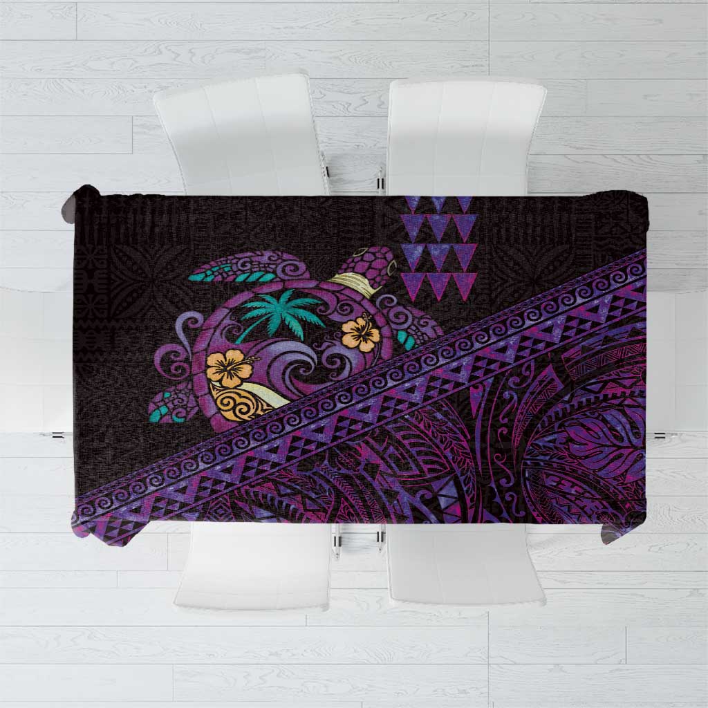 Hawaiian Abstract Sea Turtle Tablecloth Polynesian Tapa Art and Kakau Tattoo Purple WaterColor - Polynesian Pride
