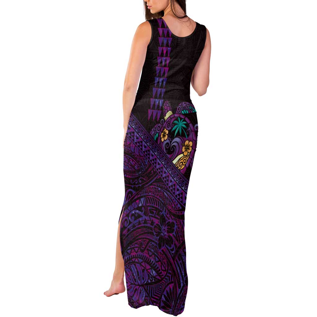 Hawaiian Abstract Sea Turtle Tank Maxi Dress Polynesian Tapa Art and Kakau Tattoo Purple WaterColor - Polynesian Pride