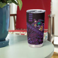 Hawaiian Abstract Sea Turtle Tumbler Cup Polynesian Tapa Art and Kakau Tattoo Purple WaterColor - Polynesian Pride