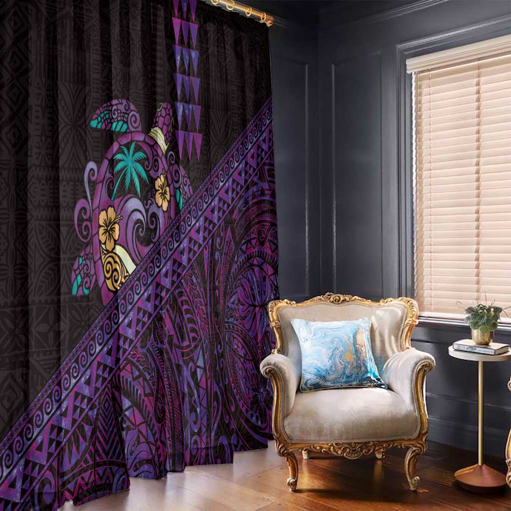 Hawaiian Abstract Sea Turtle Window Curtain Polynesian Tapa Art and Kakau Tattoo Purple WaterColor - Polynesian Pride