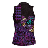 Hawaiian Abstract Sea Turtle Women Sleeveless Polo Shirt Polynesian Tapa Art and Kakau Tattoo Purple WaterColor - Polynesian Pride