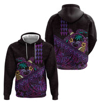 Hawaiian Abstract Sea Turtle Zip Hoodie Polynesian Tapa Art and Kakau Tattoo Purple WaterColor - Polynesian Pride