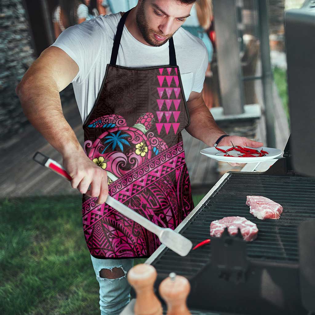 Hawaiian Abstract Sea Turtle Apron Polynesian Tapa Art and Kakau Tattoo Pink WaterColor - Polynesian Pride
