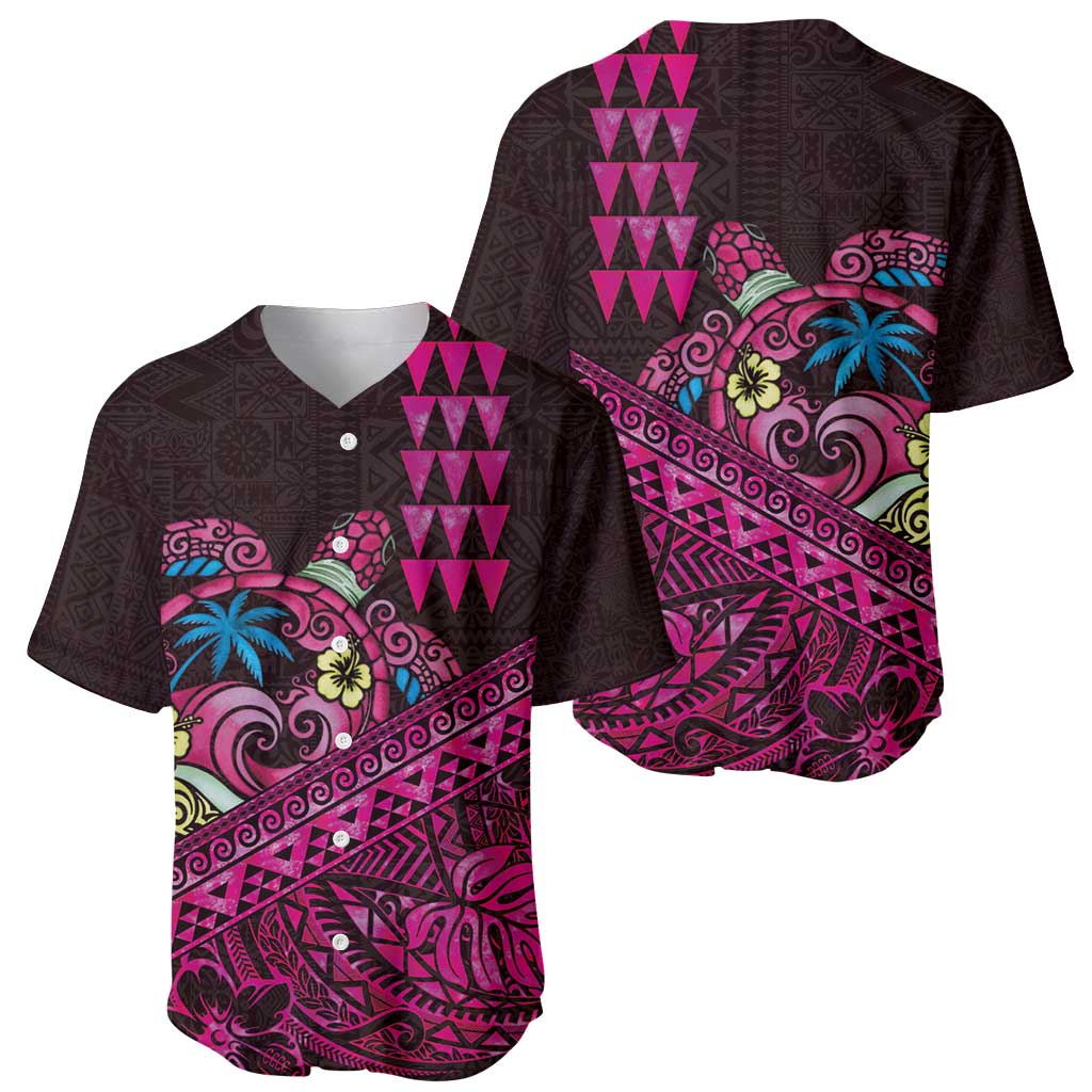 Hawaiian Abstract Sea Turtle Baseball Jersey Polynesian Tapa Art and Kakau Tattoo Pink WaterColor - Polynesian Pride