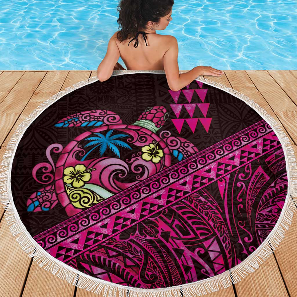 Hawaiian Abstract Sea Turtle Beach Blanket Polynesian Tapa Art and Kakau Tattoo Pink WaterColor - Polynesian Pride