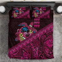 Hawaiian Abstract Sea Turtle Bedding Set Polynesian Tapa Art and Kakau Tattoo Pink WaterColor - Polynesian Pride