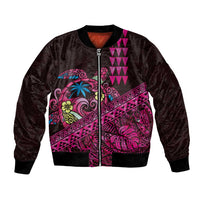 Hawaiian Abstract Sea Turtle Bomber Jacket Polynesian Tapa Art and Kakau Tattoo Pink WaterColor - Polynesian Pride