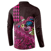 Hawaiian Abstract Sea Turtle Button Sweatshirt Polynesian Tapa Art and Kakau Tattoo Pink WaterColor - Polynesian Pride