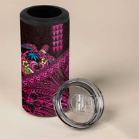 Hawaiian Abstract Sea Turtle 4 in 1 Can Cooler Tumbler Polynesian Tapa Art and Kakau Tattoo Pink WaterColor - Polynesian Pride