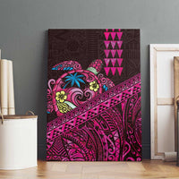 Hawaiian Abstract Sea Turtle Canvas Wall Art Polynesian Tapa Art and Kakau Tattoo Pink WaterColor - Polynesian Pride