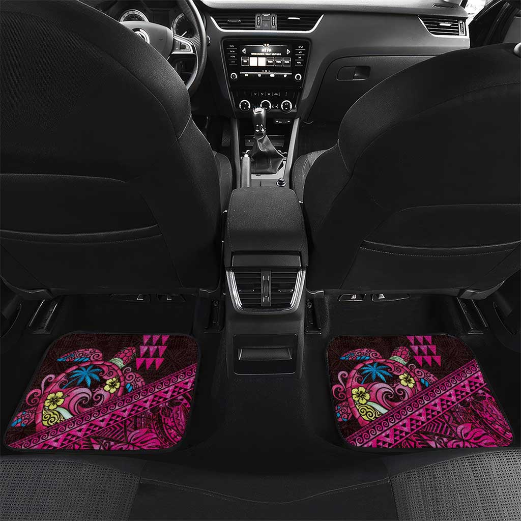 Hawaiian Abstract Sea Turtle Car Mats Polynesian Tapa Art and Kakau Tattoo Pink WaterColor - Polynesian Pride