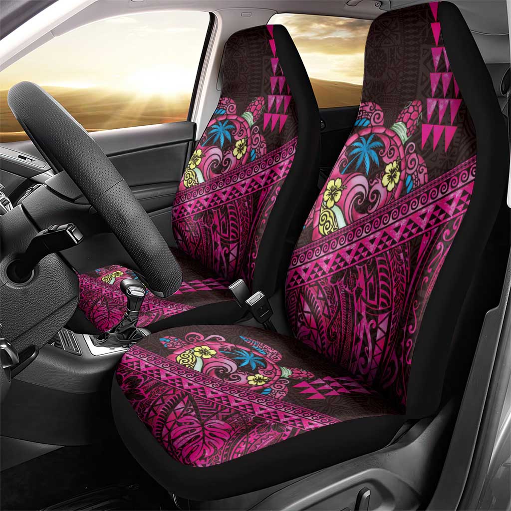 Hawaiian Abstract Sea Turtle Car Seat Cover Polynesian Tapa Art and Kakau Tattoo Pink WaterColor - Polynesian Pride