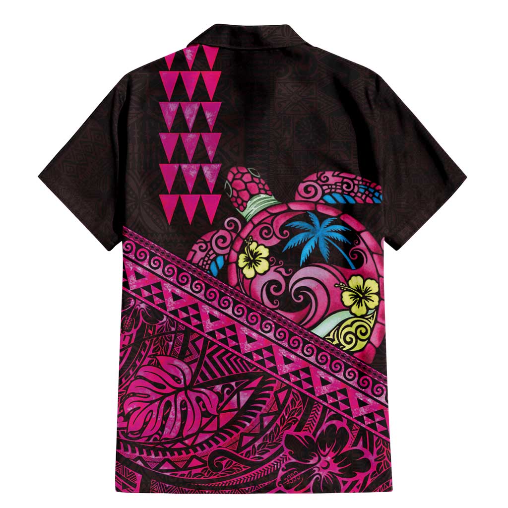 Hawaiian Abstract Sea Turtle Family Matching Mermaid Dress and Hawaiian Shirt Polynesian Tapa Art and Kakau Tattoo Pink WaterColor - Polynesian Pride