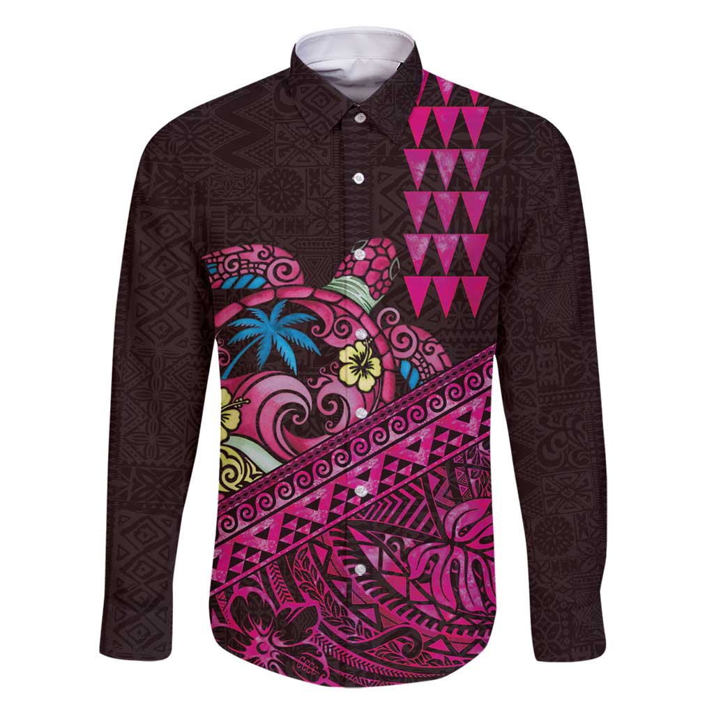 Hawaiian Abstract Sea Turtle Family Matching Mermaid Dress and Hawaiian Shirt Polynesian Tapa Art and Kakau Tattoo Pink WaterColor - Polynesian Pride