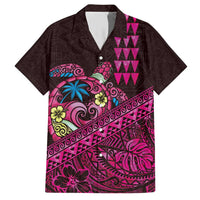 Hawaiian Abstract Sea Turtle Family Matching Short Sleeve Bodycon Dress and Hawaiian Shirt Polynesian Tapa Art and Kakau Tattoo Pink WaterColor - Polynesian Pride
