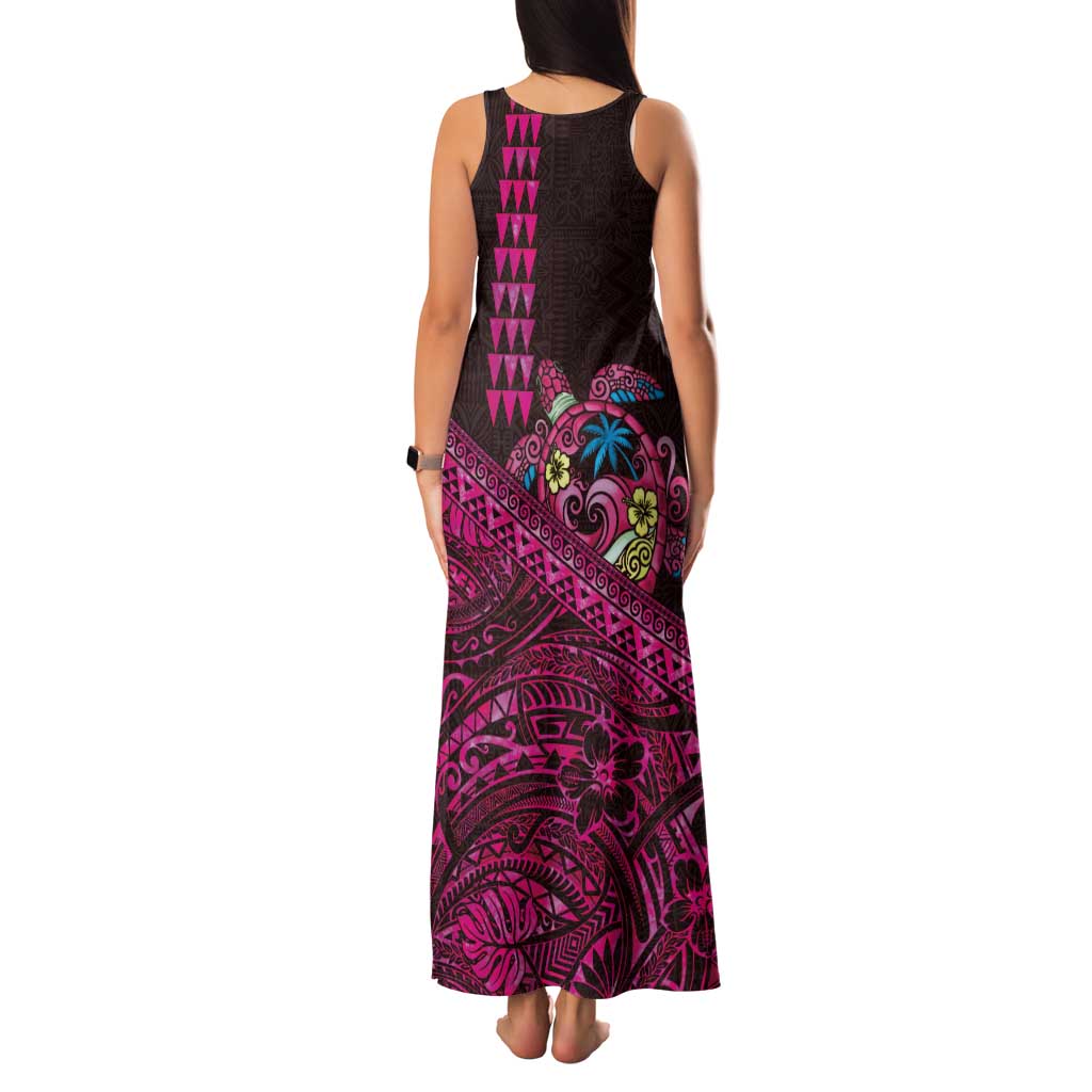 Hawaiian Abstract Sea Turtle Family Matching Tank Maxi Dress and Hawaiian Shirt Polynesian Tapa Art and Kakau Tattoo Pink WaterColor - Polynesian Pride