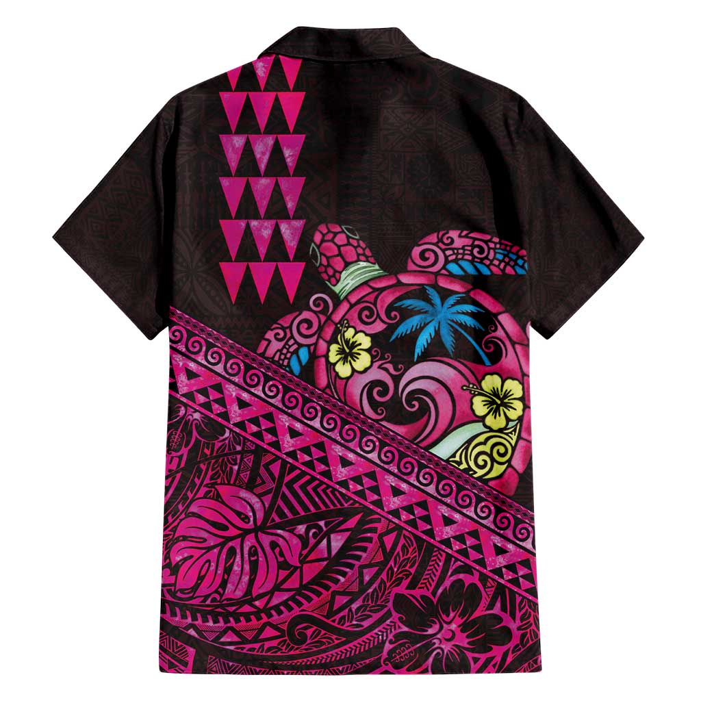 Hawaiian Abstract Sea Turtle Hawaiian Shirt Polynesian Tapa Art and Kakau Tattoo Pink WaterColor - Polynesian Pride