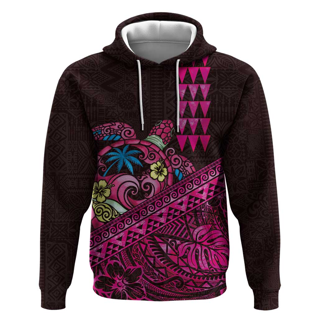 Hawaiian Abstract Sea Turtle Hoodie Polynesian Tapa Art and Kakau Tattoo Pink WaterColor - Polynesian Pride