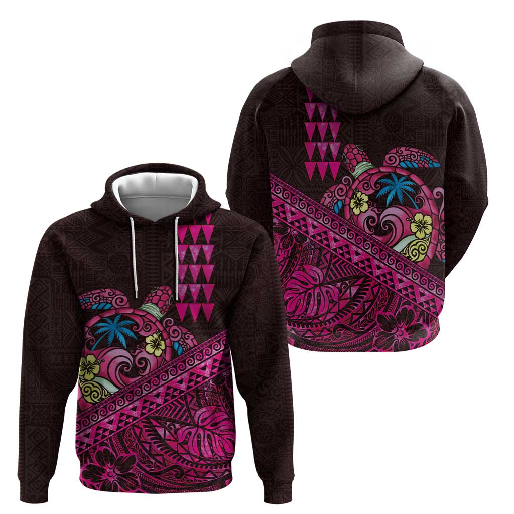 Hawaiian Abstract Sea Turtle Hoodie Polynesian Tapa Art and Kakau Tattoo Pink WaterColor - Polynesian Pride