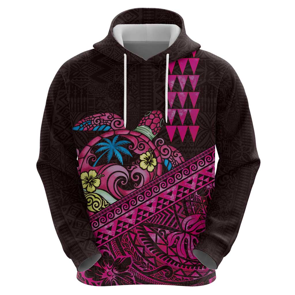 Hawaiian Abstract Sea Turtle Hoodie Polynesian Tapa Art and Kakau Tattoo Pink WaterColor - Polynesian Pride