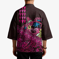 Hawaiian Abstract Sea Turtle Kimono Polynesian Tapa Art and Kakau Tattoo Pink WaterColor - Polynesian Pride