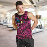 Hawaiian Abstract Sea Turtle Men Tank Top Polynesian Tapa Art and Kakau Tattoo Pink WaterColor - Polynesian Pride