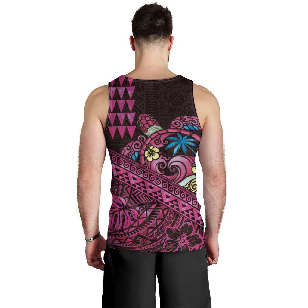 Hawaiian Abstract Sea Turtle Men Tank Top Polynesian Tapa Art and Kakau Tattoo Pink WaterColor - Polynesian Pride