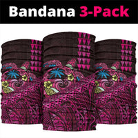 Hawaiian Abstract Sea Turtle Neck Gaiter Polynesian Tapa Art and Kakau Tattoo Pink WaterColor - Polynesian Pride