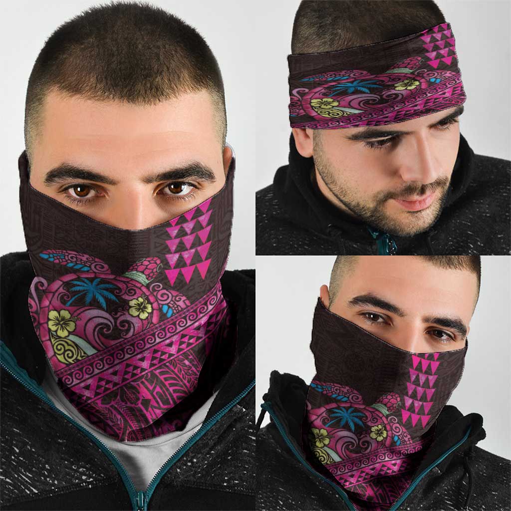 Hawaiian Abstract Sea Turtle Neck Gaiter Polynesian Tapa Art and Kakau Tattoo Pink WaterColor - Polynesian Pride