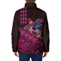 Hawaiian Abstract Sea Turtle Padded Jacket Polynesian Tapa Art and Kakau Tattoo Pink WaterColor - Polynesian Pride