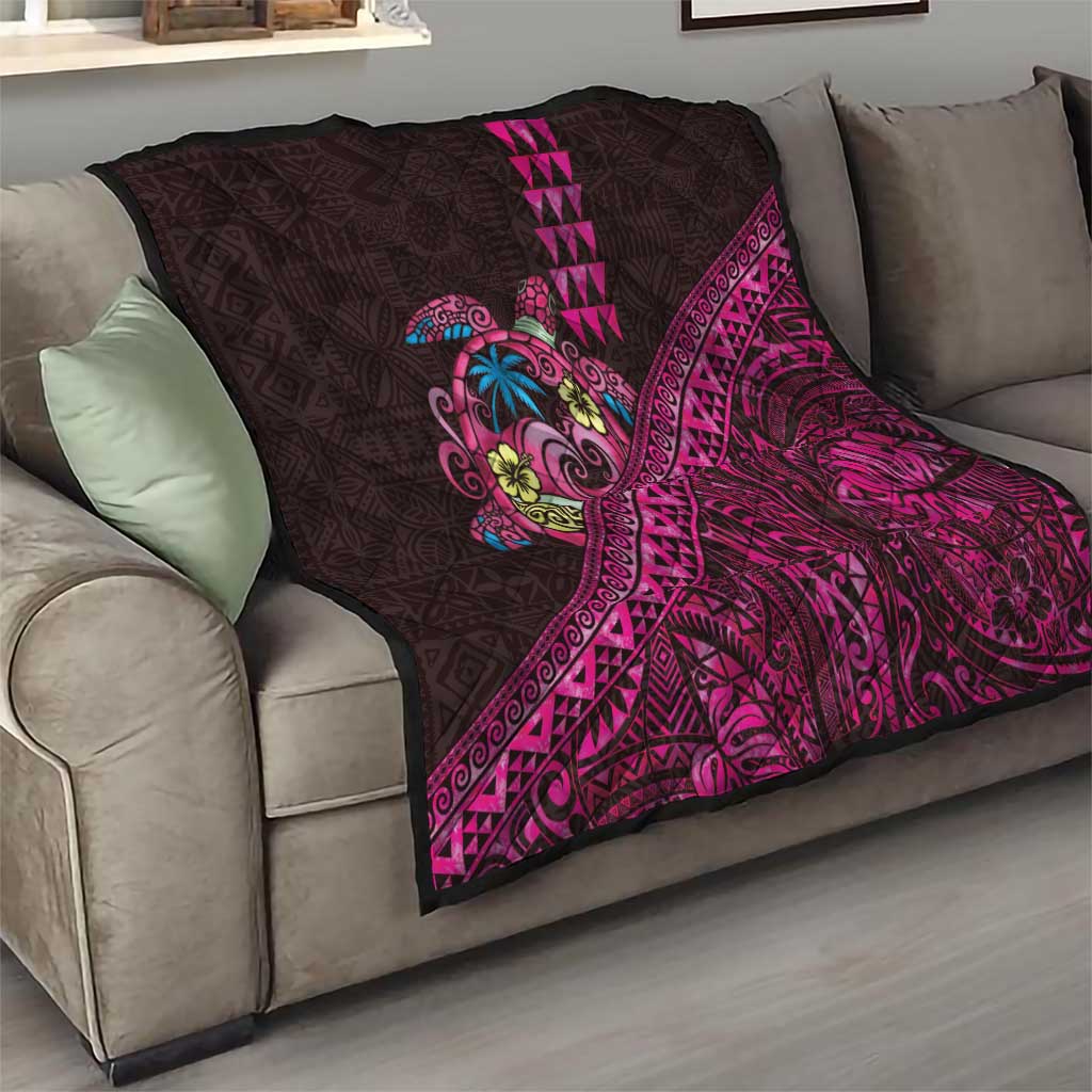 Hawaiian Abstract Sea Turtle Quilt Polynesian Tapa Art and Kakau Tattoo Pink WaterColor - Polynesian Pride